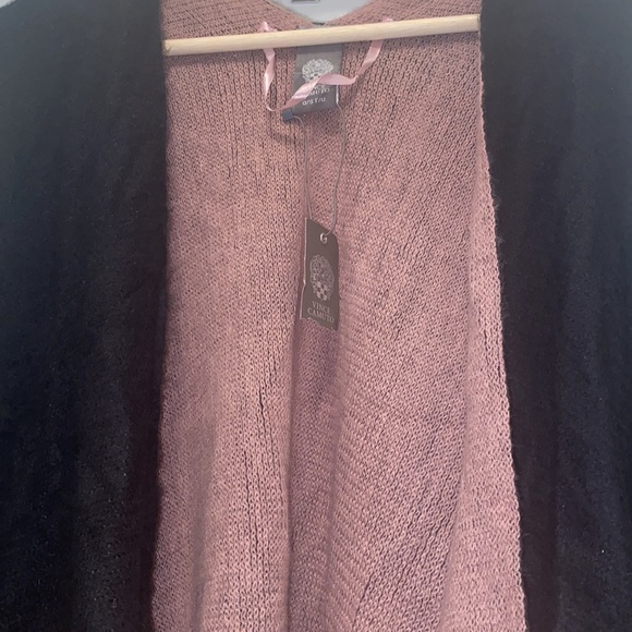 NWT! Vince Camuto Fringe Poncho - Black and Pink - Picture 2 of 3